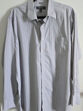 Kenneth Cole Reaction Men's Light Gray Windowpane Dress Shirt